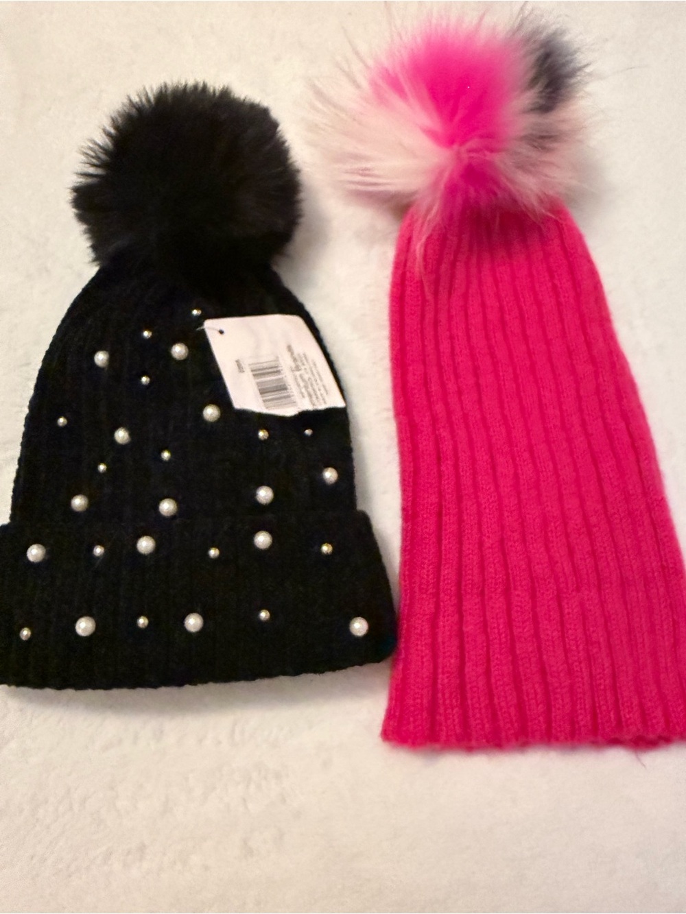 Pom-Pom Beanie Hat - Black and Hot Pink